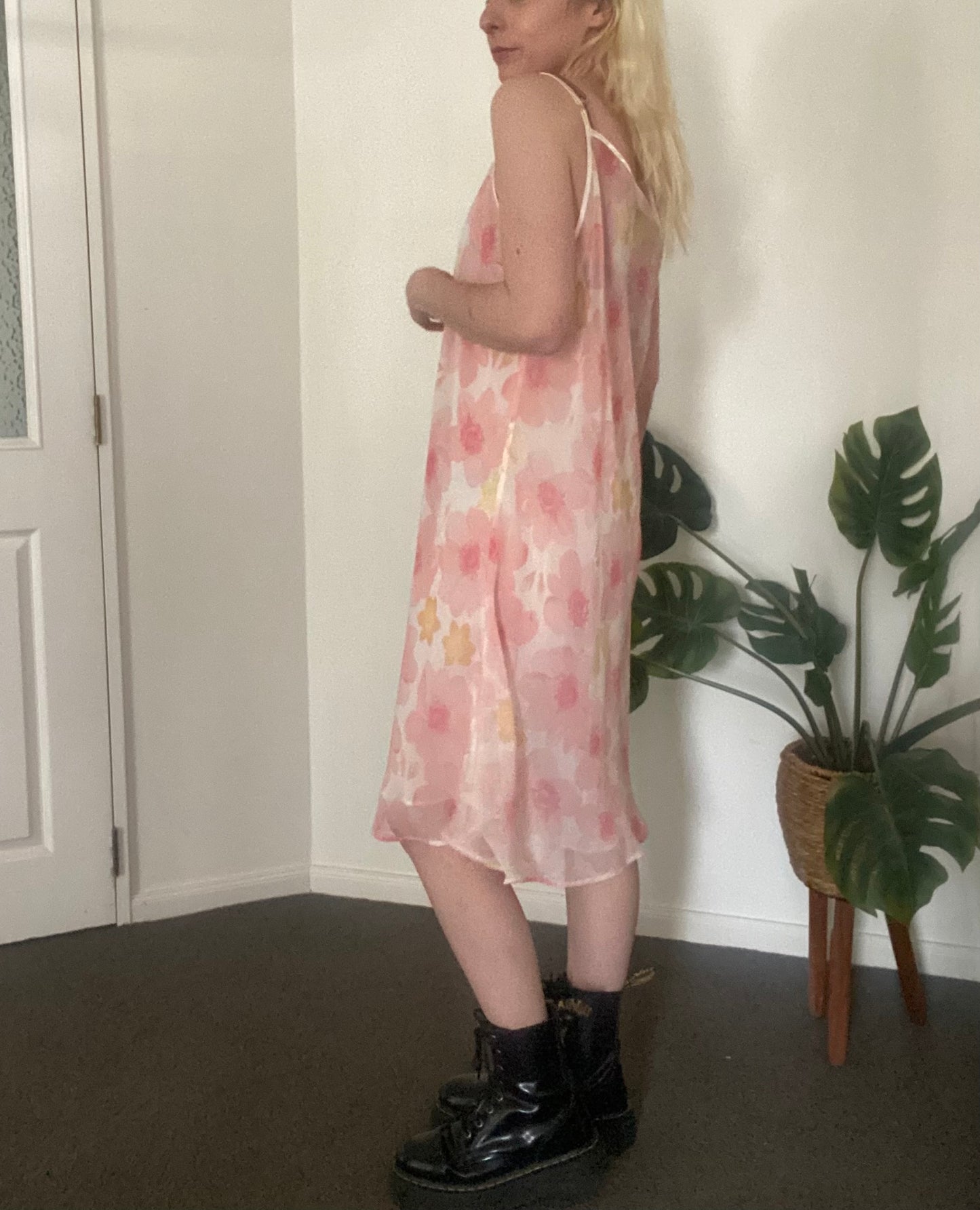 Pink floral fairy midi slip dress