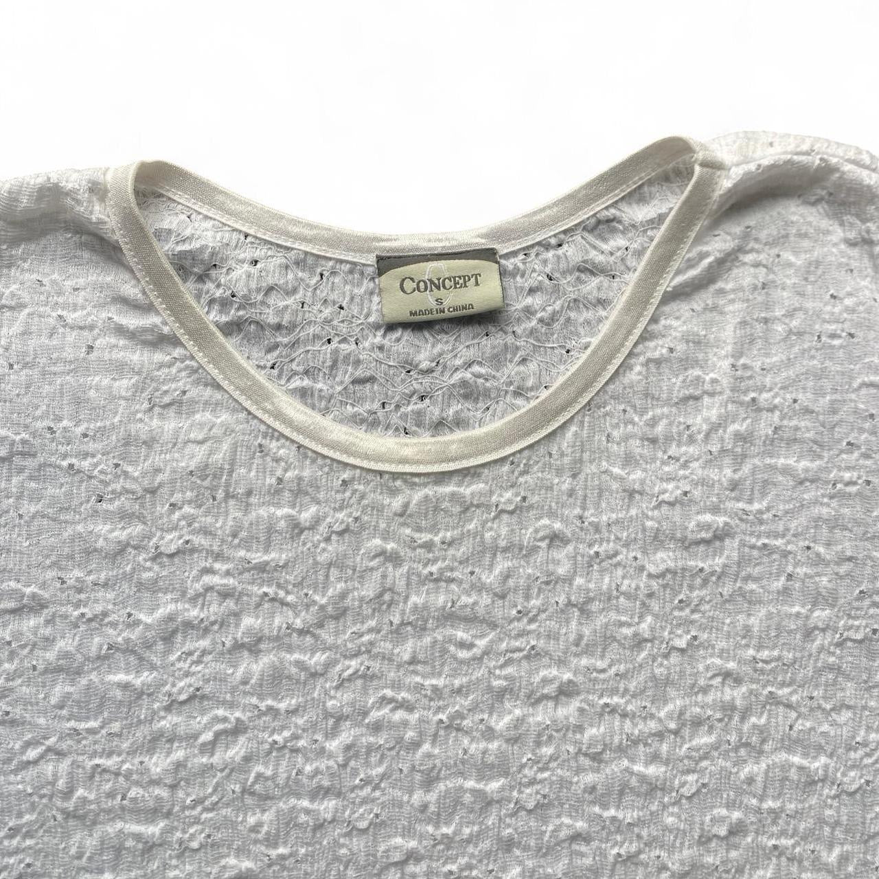 Y2K white ruched patterned tee