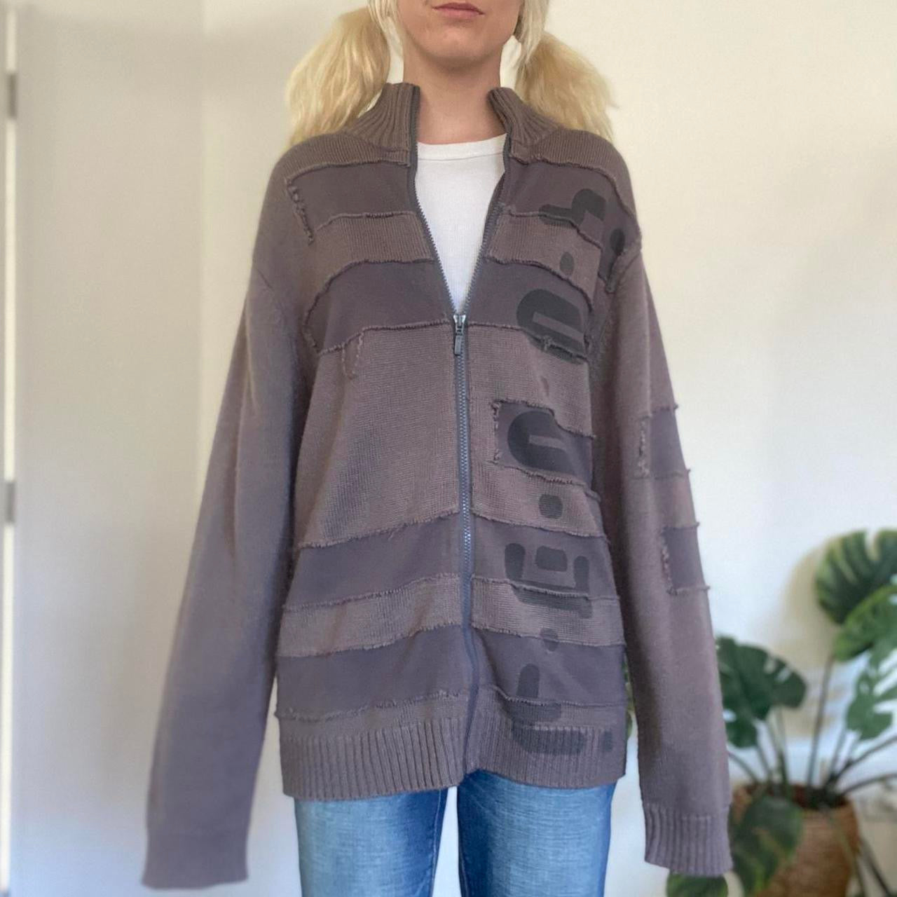 Sick Y2K two toned patchwork grey zip up knit
