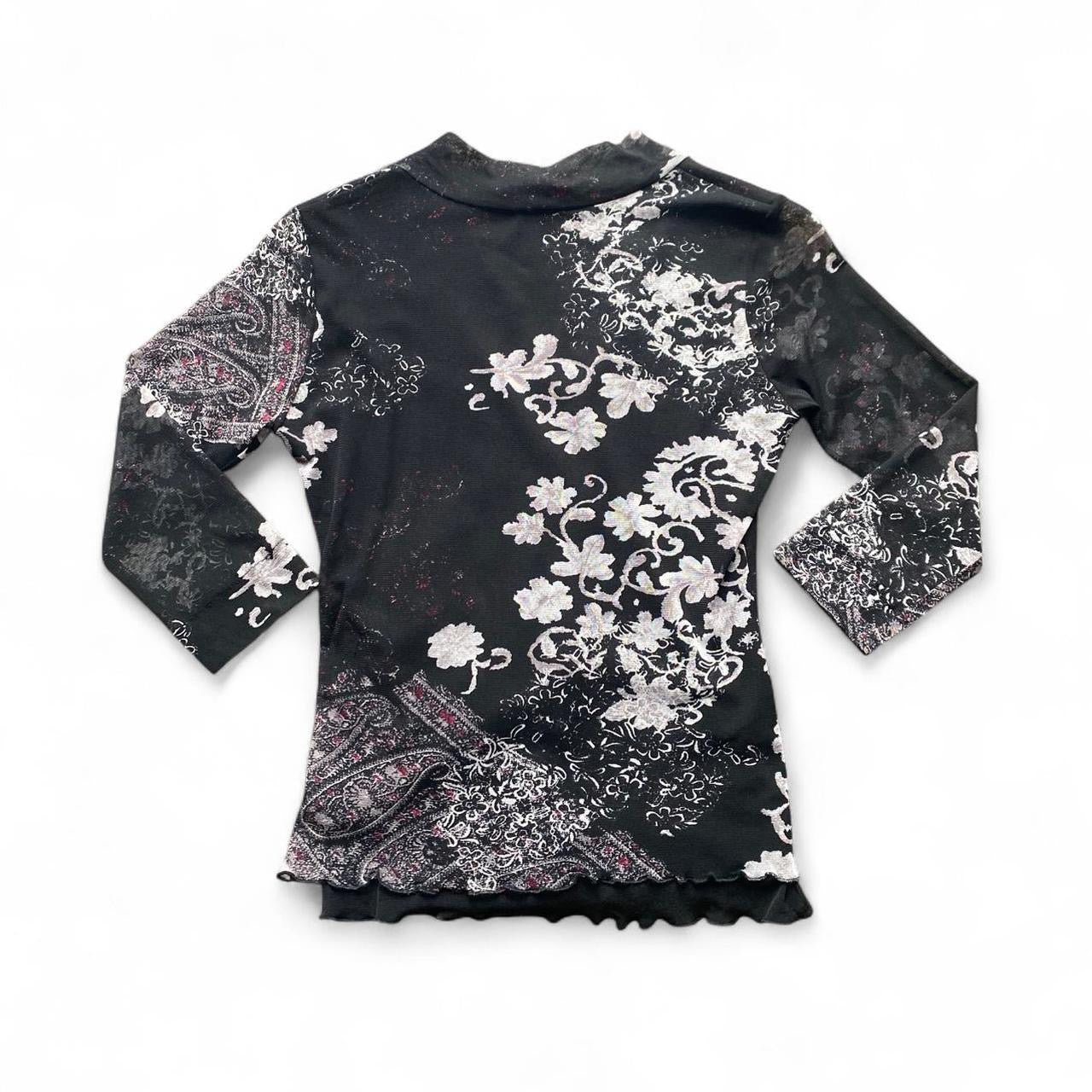 Y2K Black and grey floral mesh 3/4 top
