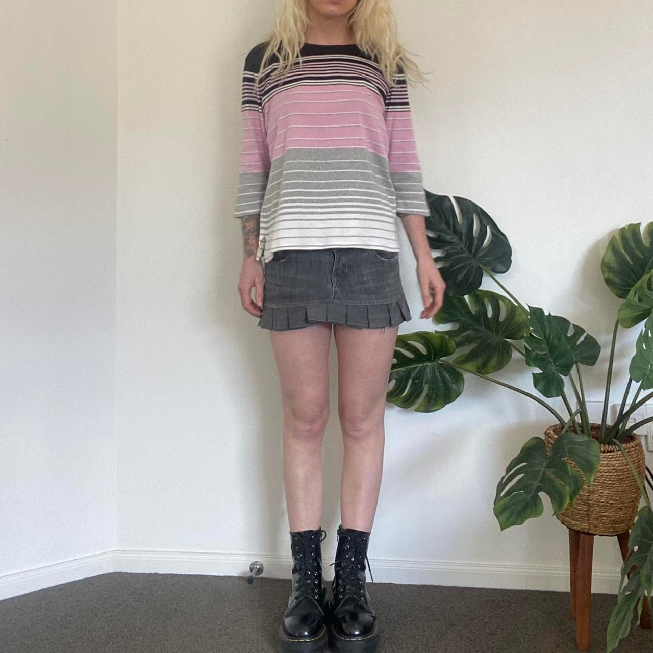 Cute pink, grey and black striped 3/4 sleeve top