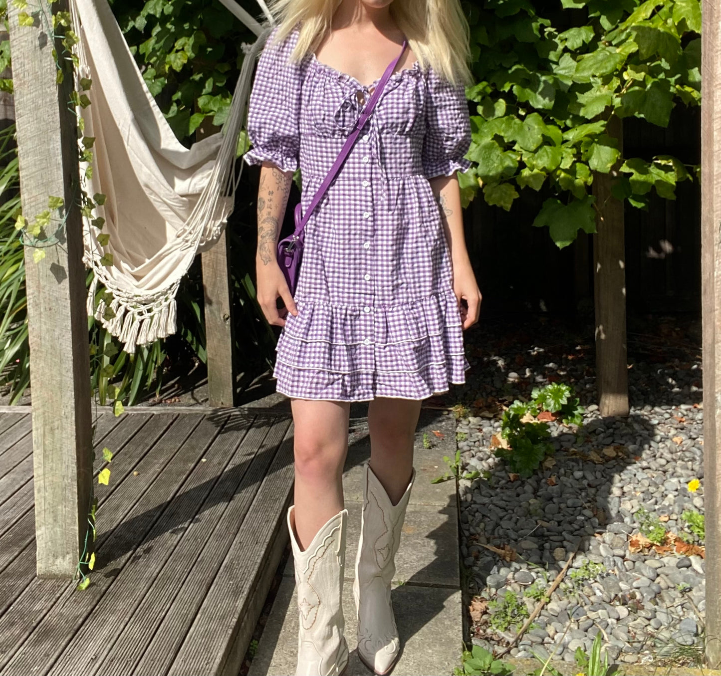 The cutest Purple and white gingham dress