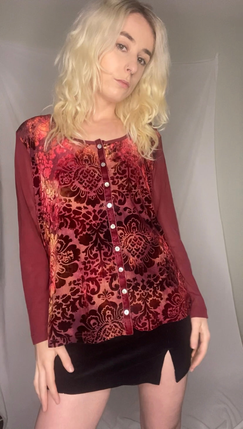 Vintage Burgundy velvet button-up top