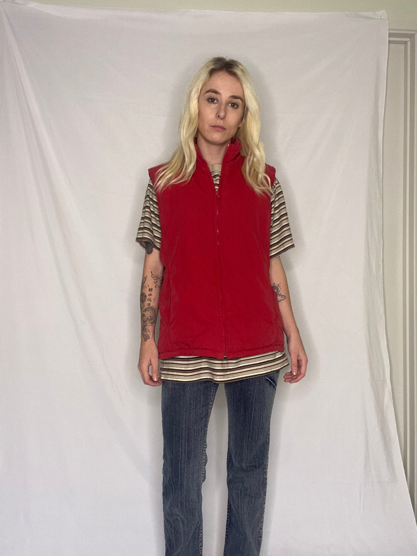 Vintage faded red zip up puffer vest