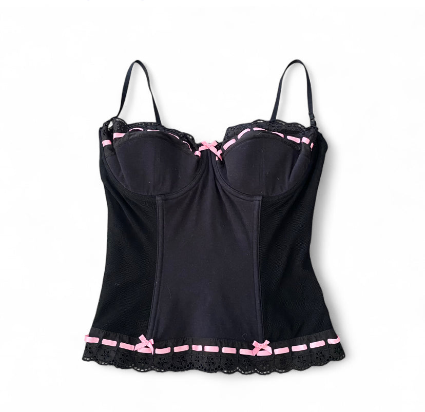 00s black and pink corset top with cute bows 🎀