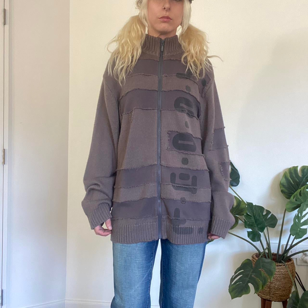 Sick Y2K two toned patchwork grey zip up knit