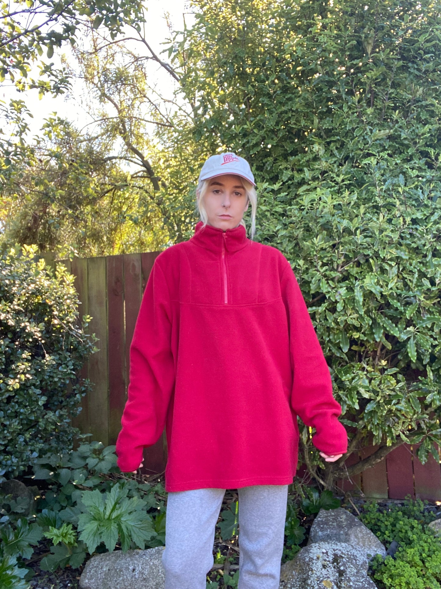 Vintage Red Half Zip Fleece Jumper