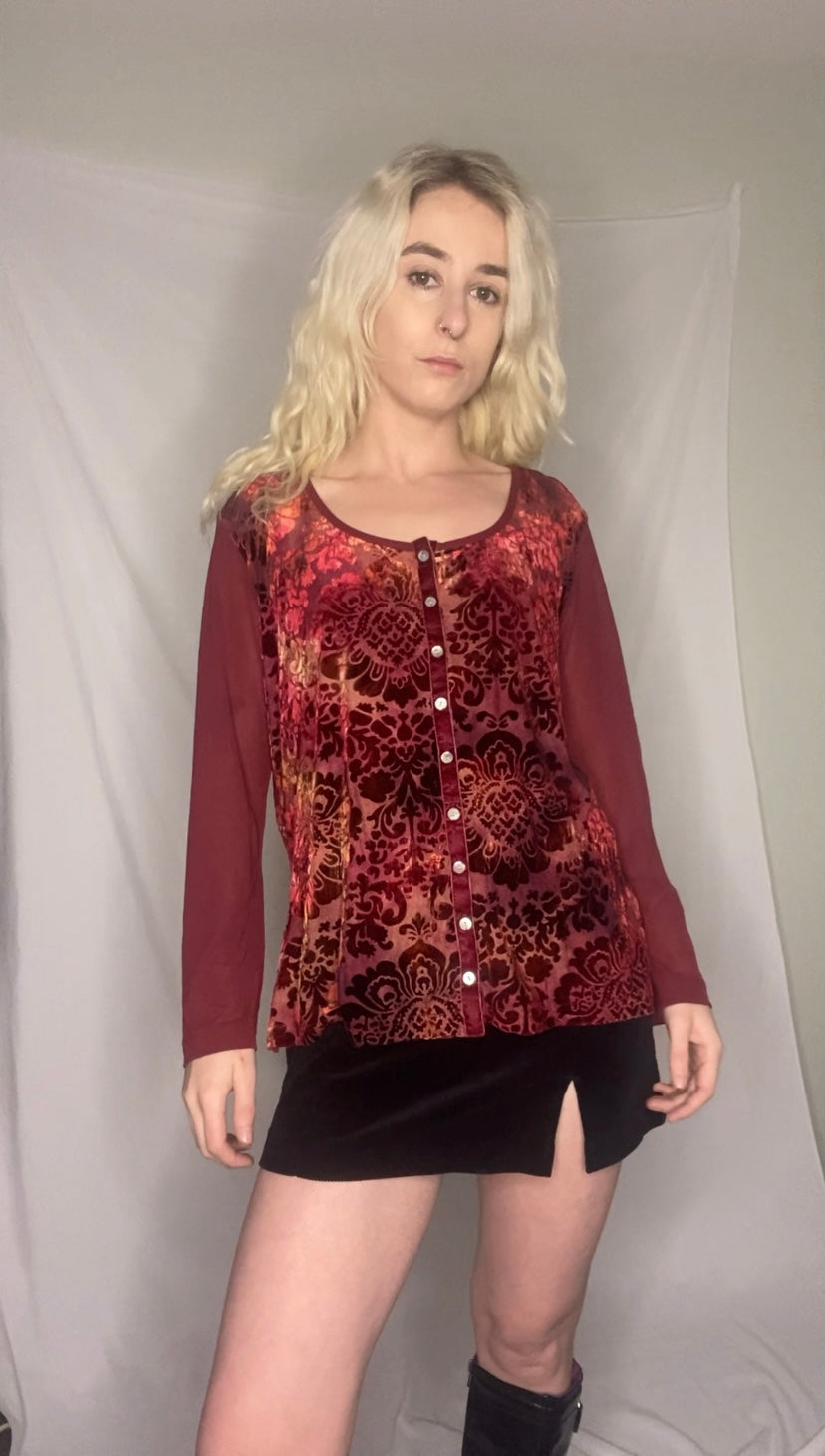 Vintage Burgundy velvet button-up top
