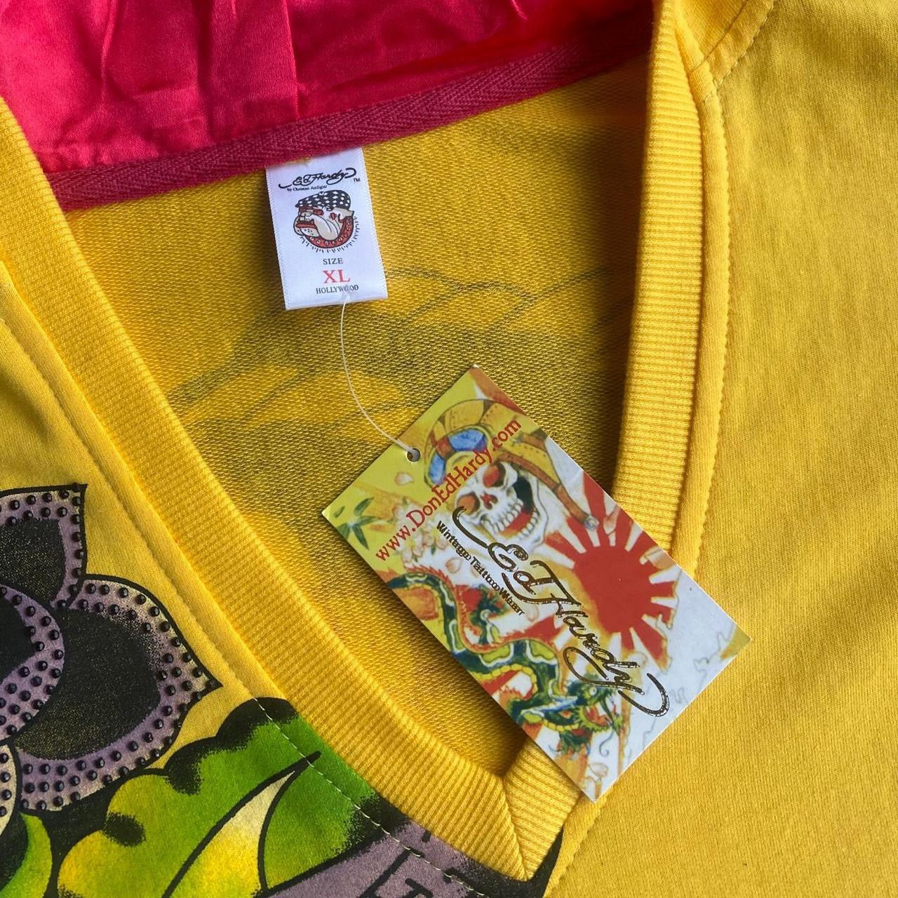 Y2K Ed Hardy iconic yellow tattoo hooded mini dress