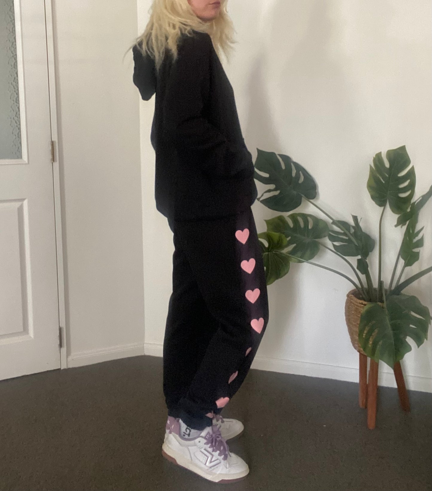 Black and pink heart Hoodie and Track pant set