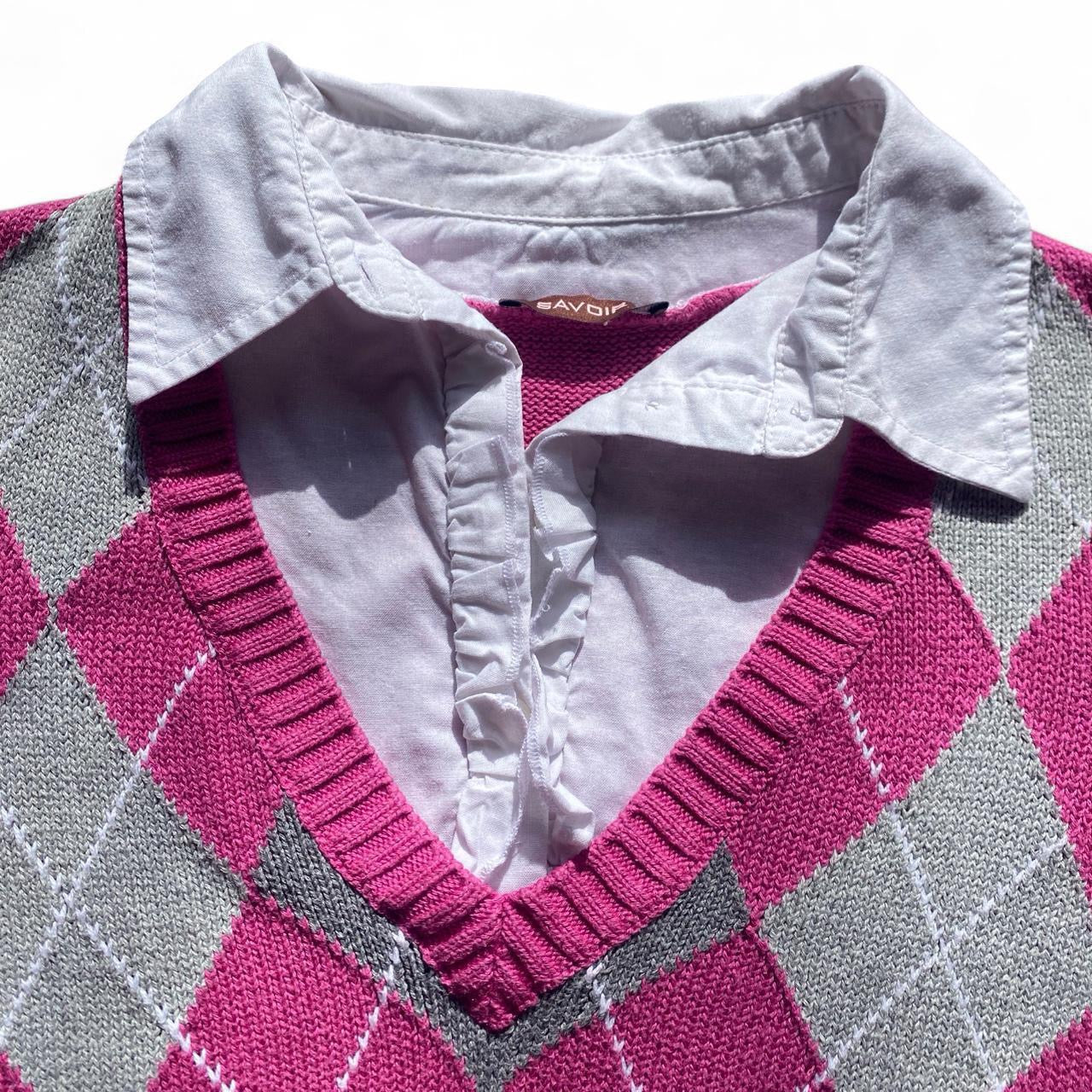 The cutest Pink layered argyle sweater/blouse!