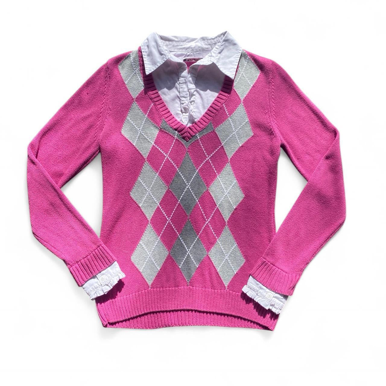 The cutest Pink layered argyle sweater/blouse!