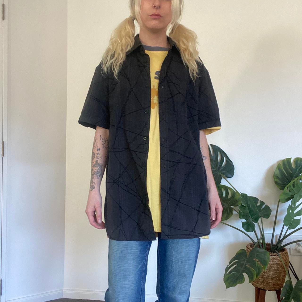 Y2K dark grey pinstripe button up shirt