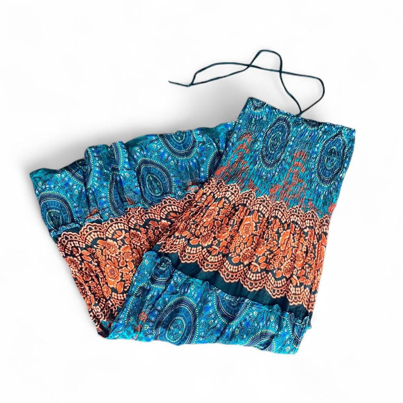 Super gorgeous floral teal and orange boho maxi dress