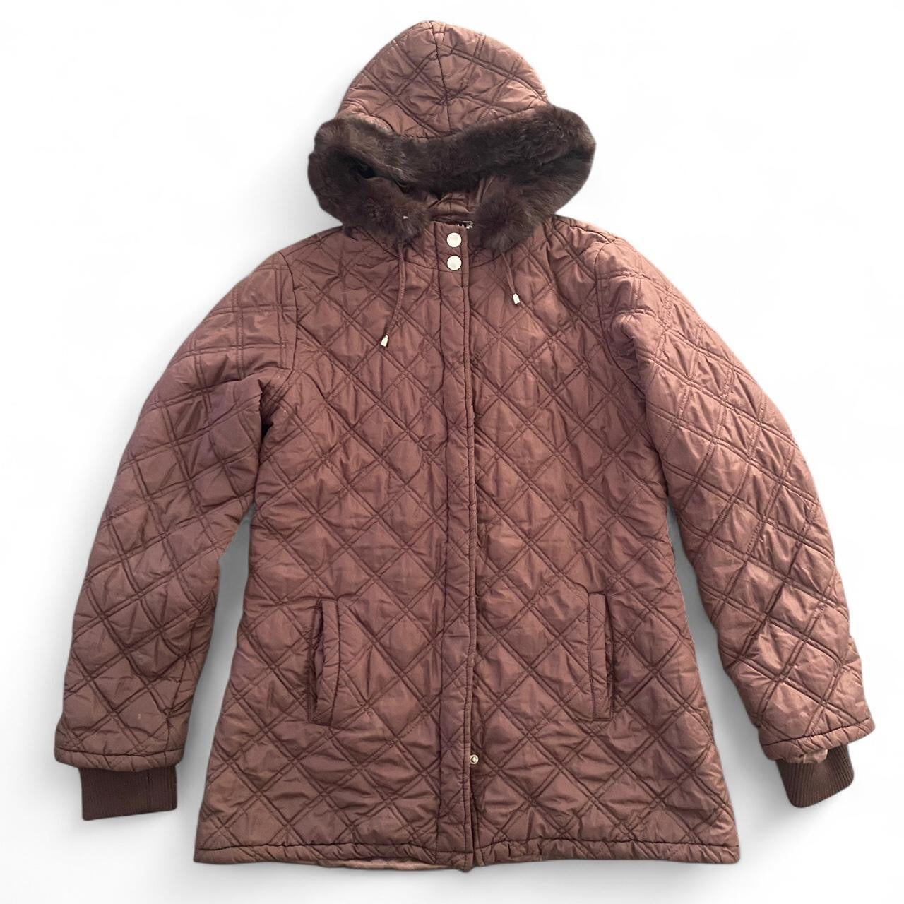 Cutest Brown quilted coat with hood and fur trim!