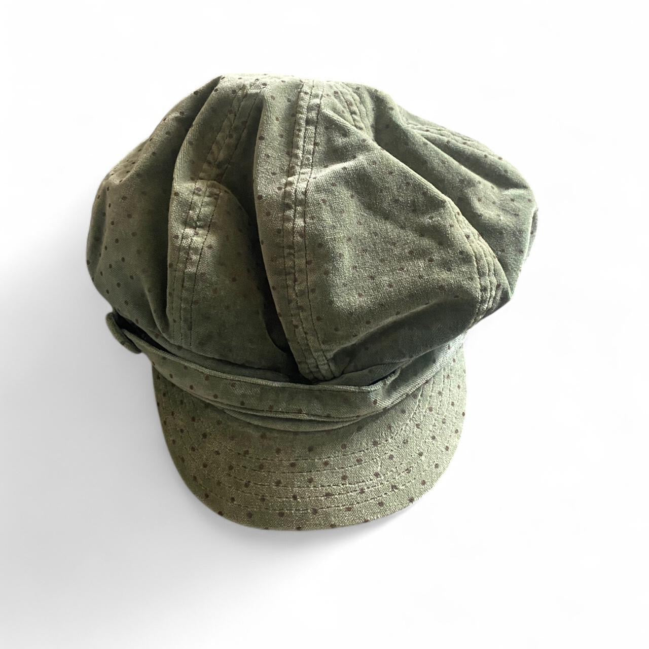 Amazing Olive green velvet polka dot baker boy cap