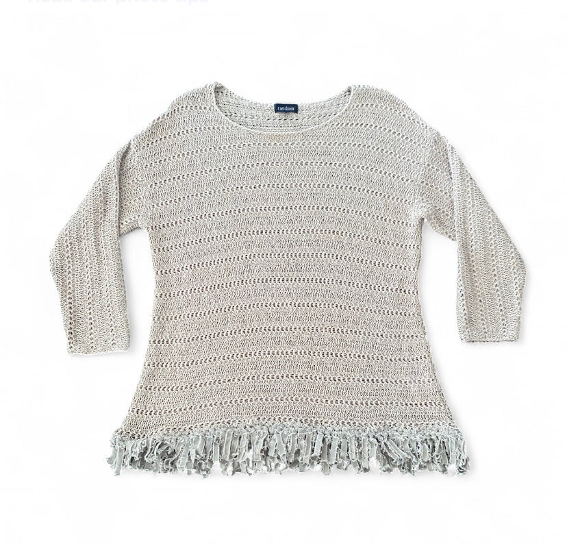 Fairy tan crochet sweater with fringe hem