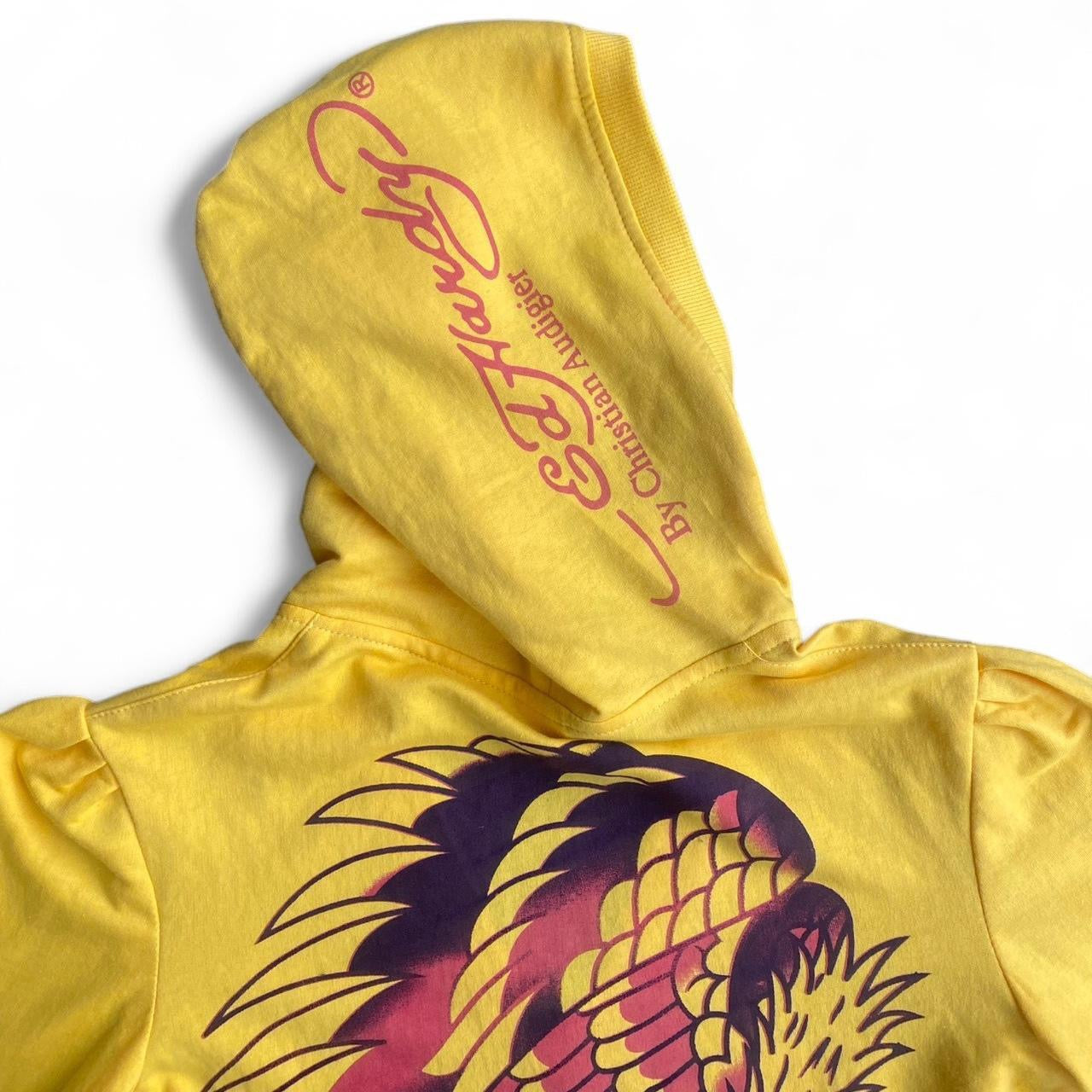 Y2K Ed Hardy iconic yellow tattoo hooded mini dress