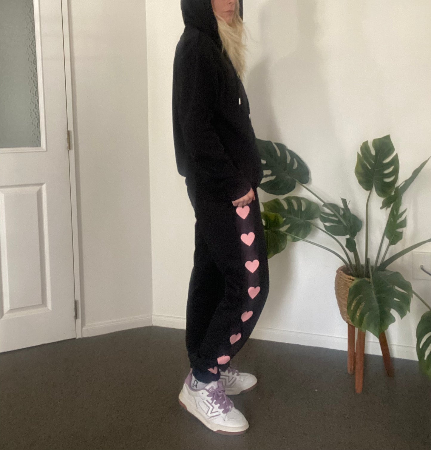 Black and pink heart Hoodie and Track pant set