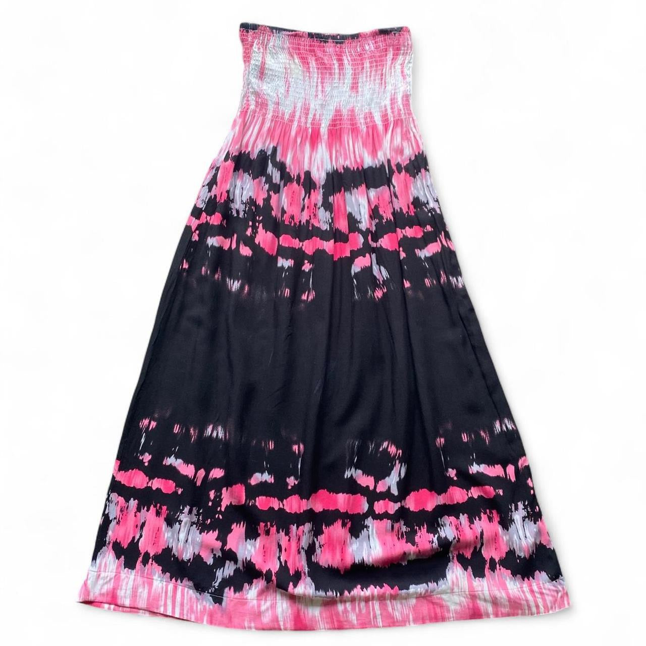 Y2K Pink and black tie dye strapless maxi dress