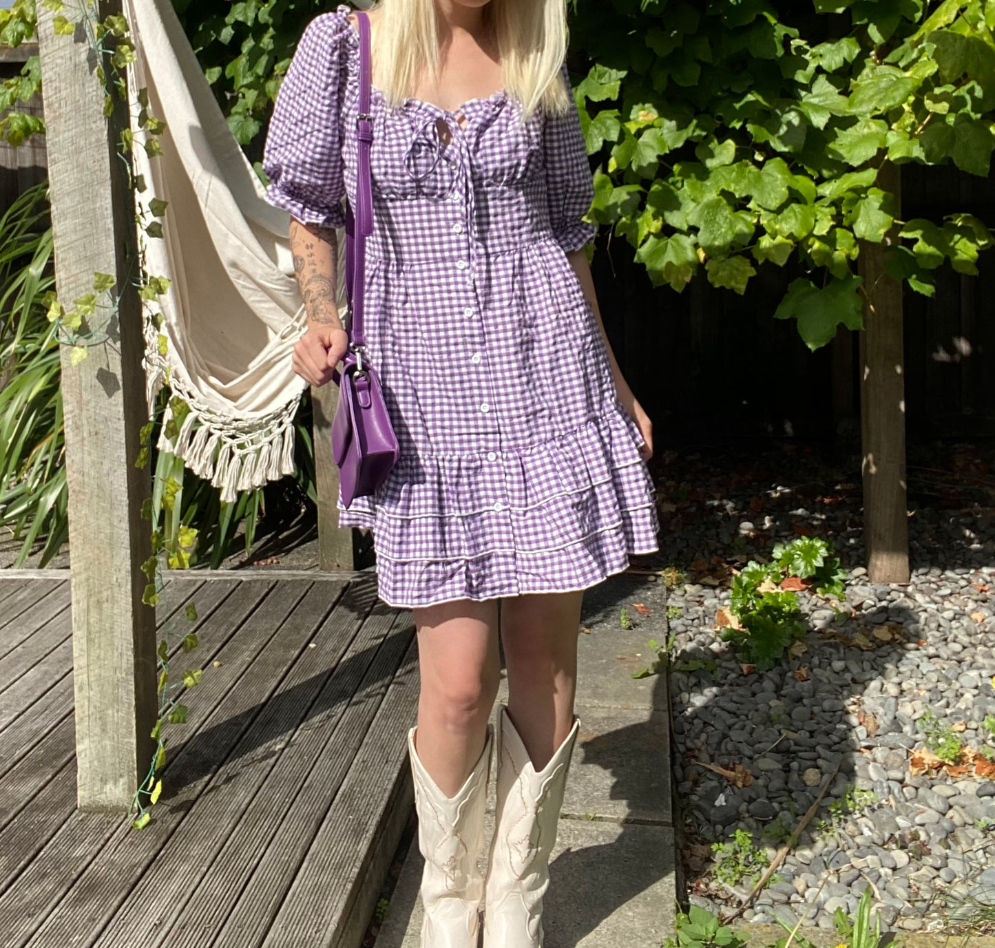 The cutest Purple and white gingham dress