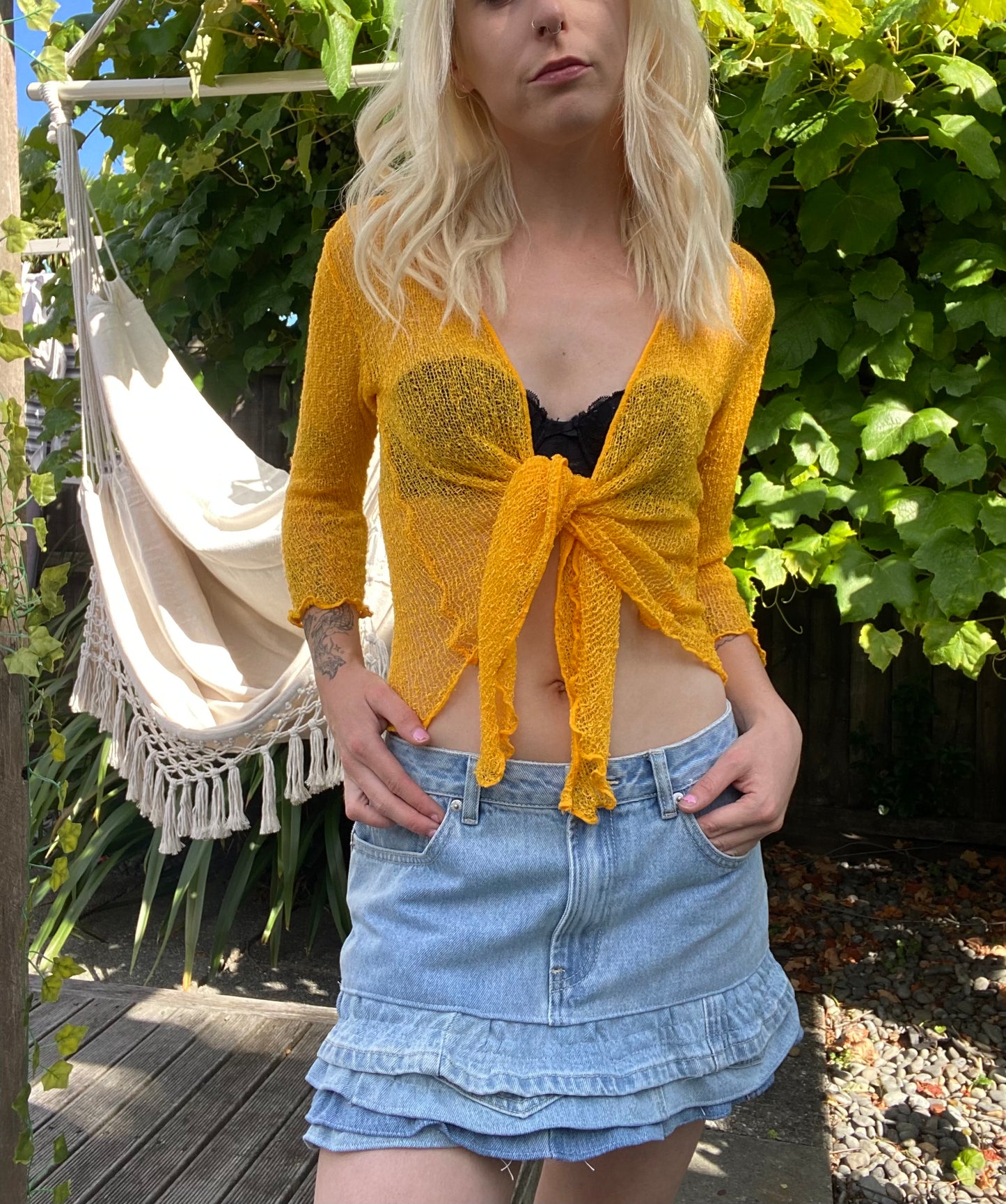 Yellow Rayon Tie Up Cardigan!