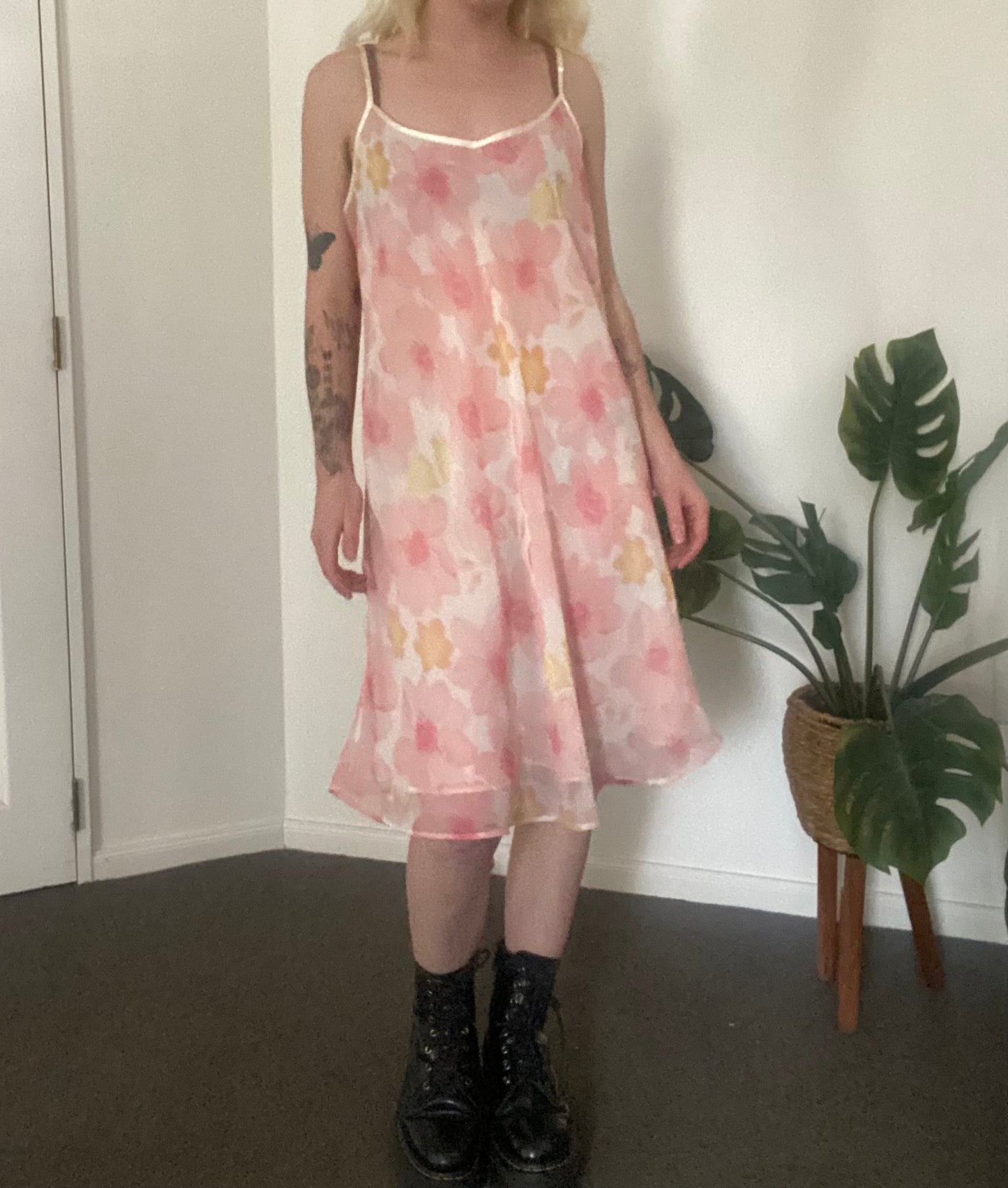 Pink floral fairy midi slip dress