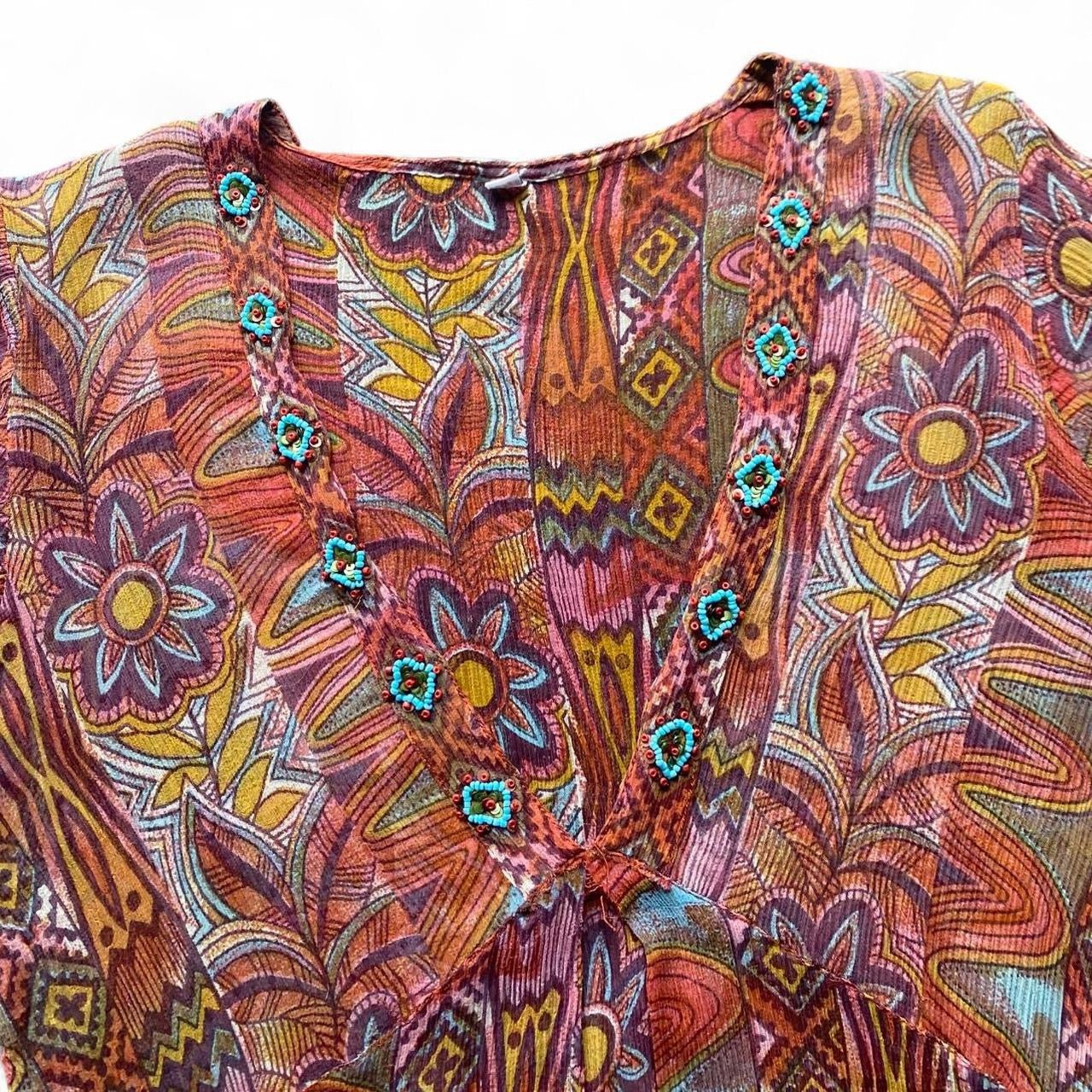 Y2K silk multicoloured boho top