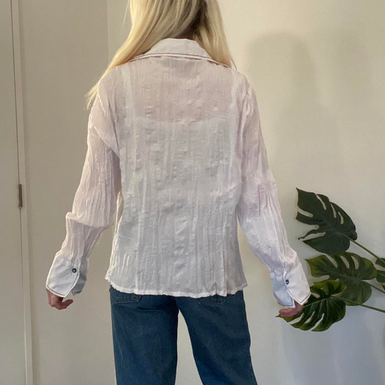 Y2K white ruched zip up blouse with amazing beading