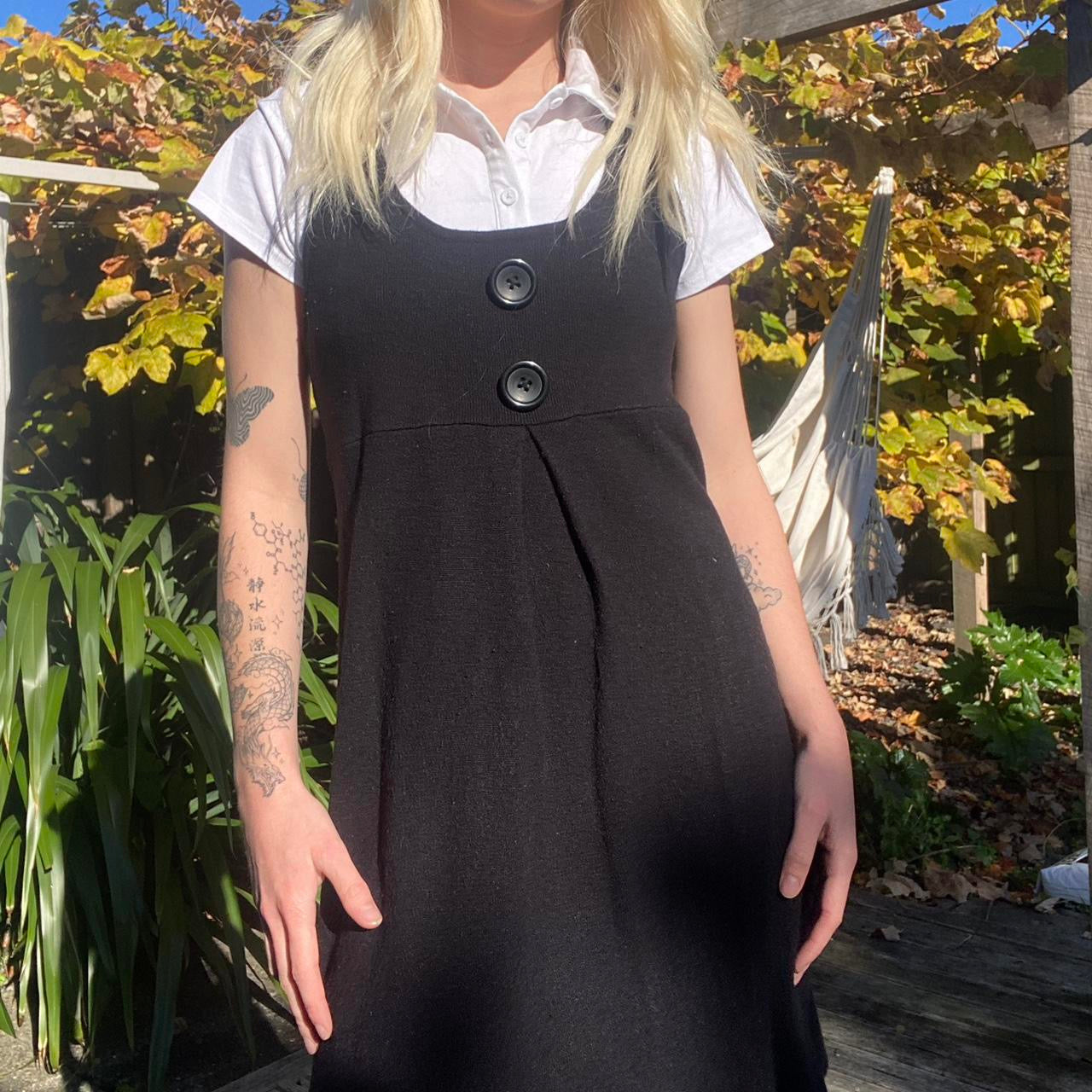 Y2K Top Girl black knit button mini dress