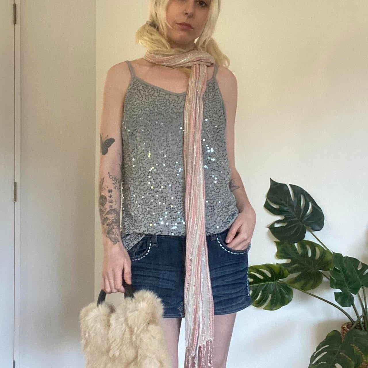 Sparkly Y2K silver sequin tank top