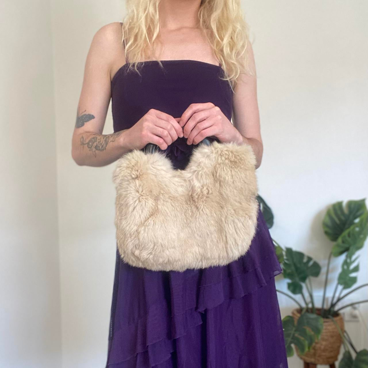 Y2K style Cream fur mini handbag
