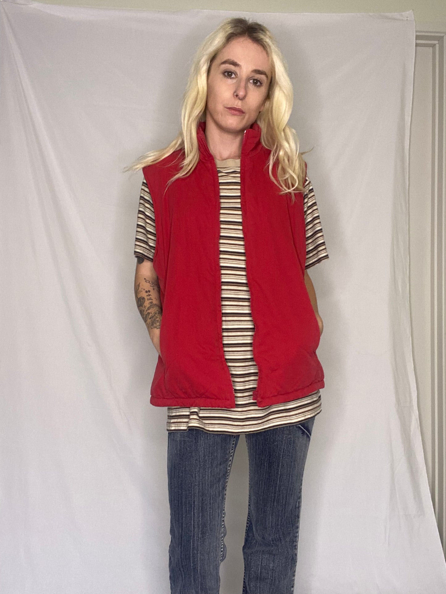 Vintage faded red zip up puffer vest