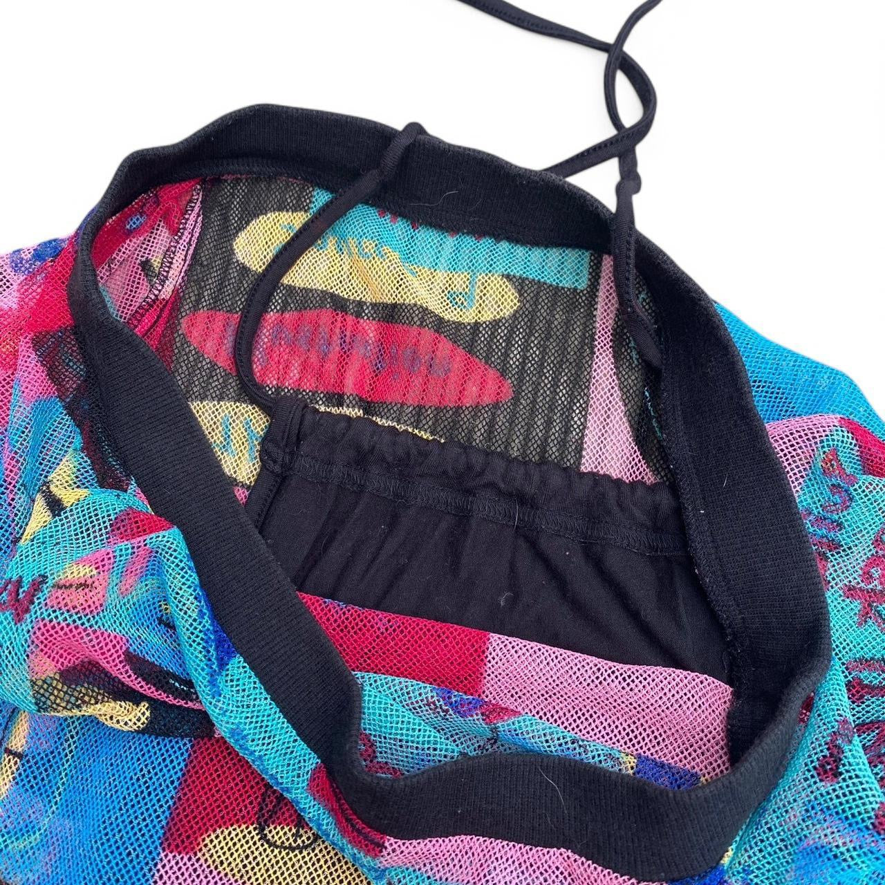 Vintage off the shoulder 90s print mesh layered top