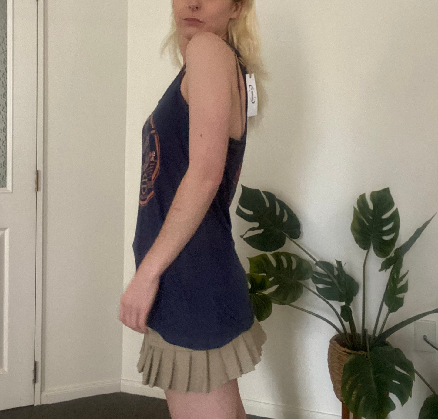 Y2K Harley Davidson navy and orange tank top