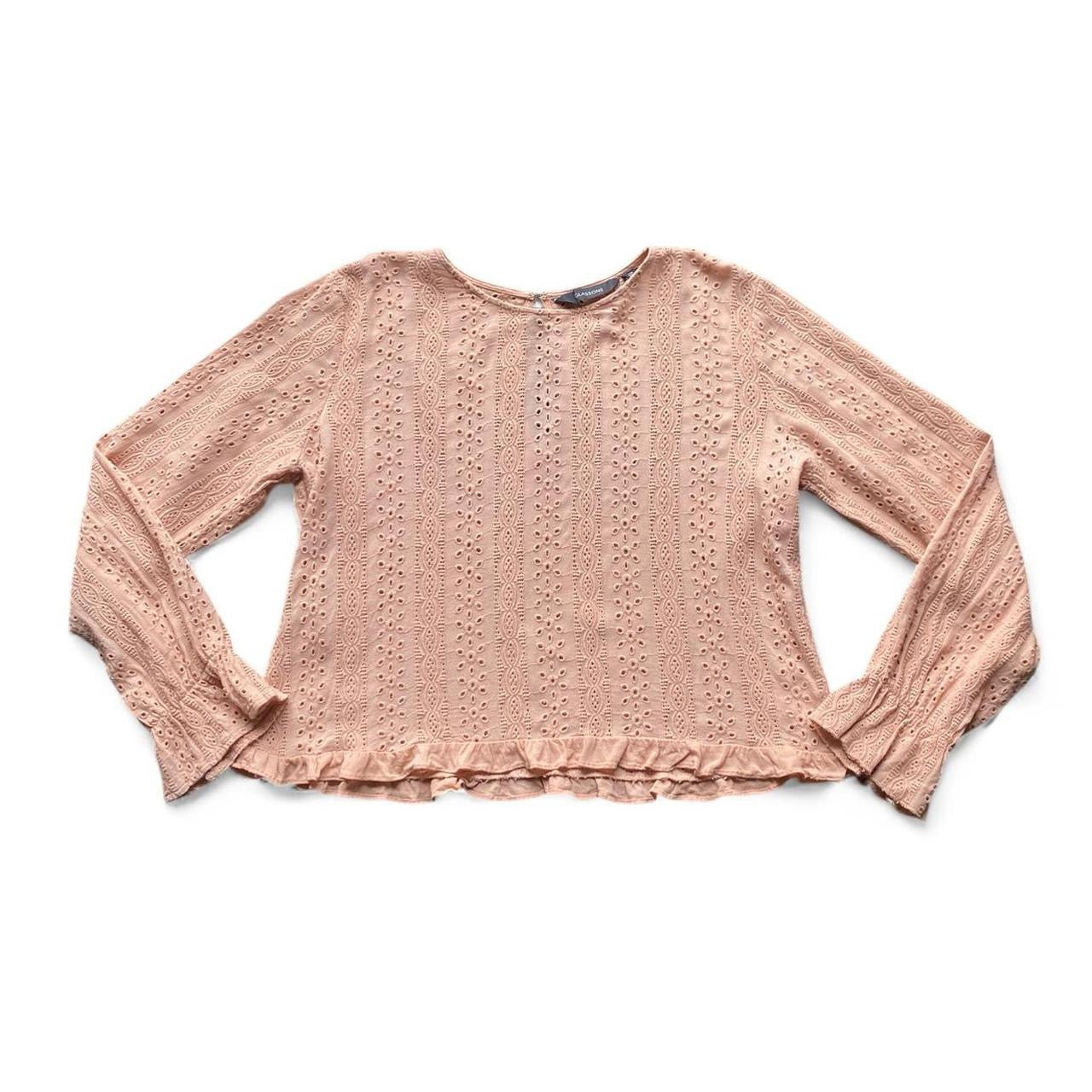 Cute peach fairy frill rayon long sleeve top
