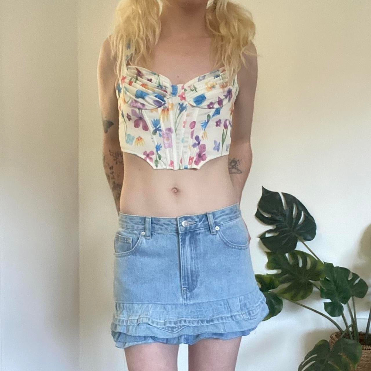 Cute cropped cream Floral corset top