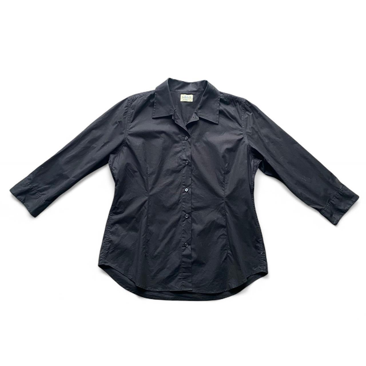 Black 3/4 sleeve fitted button up shirt