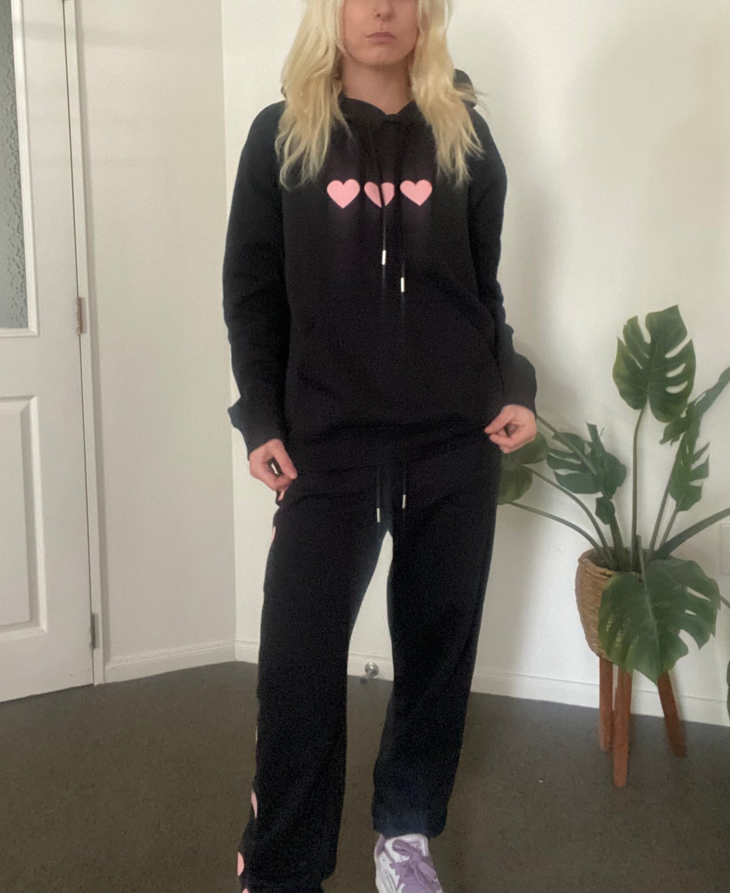 Black and pink heart Hoodie and Track pant set