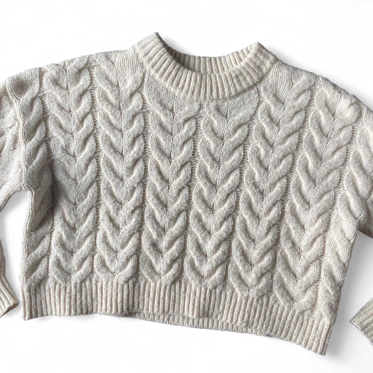 Chunky cropped cream knit sweater