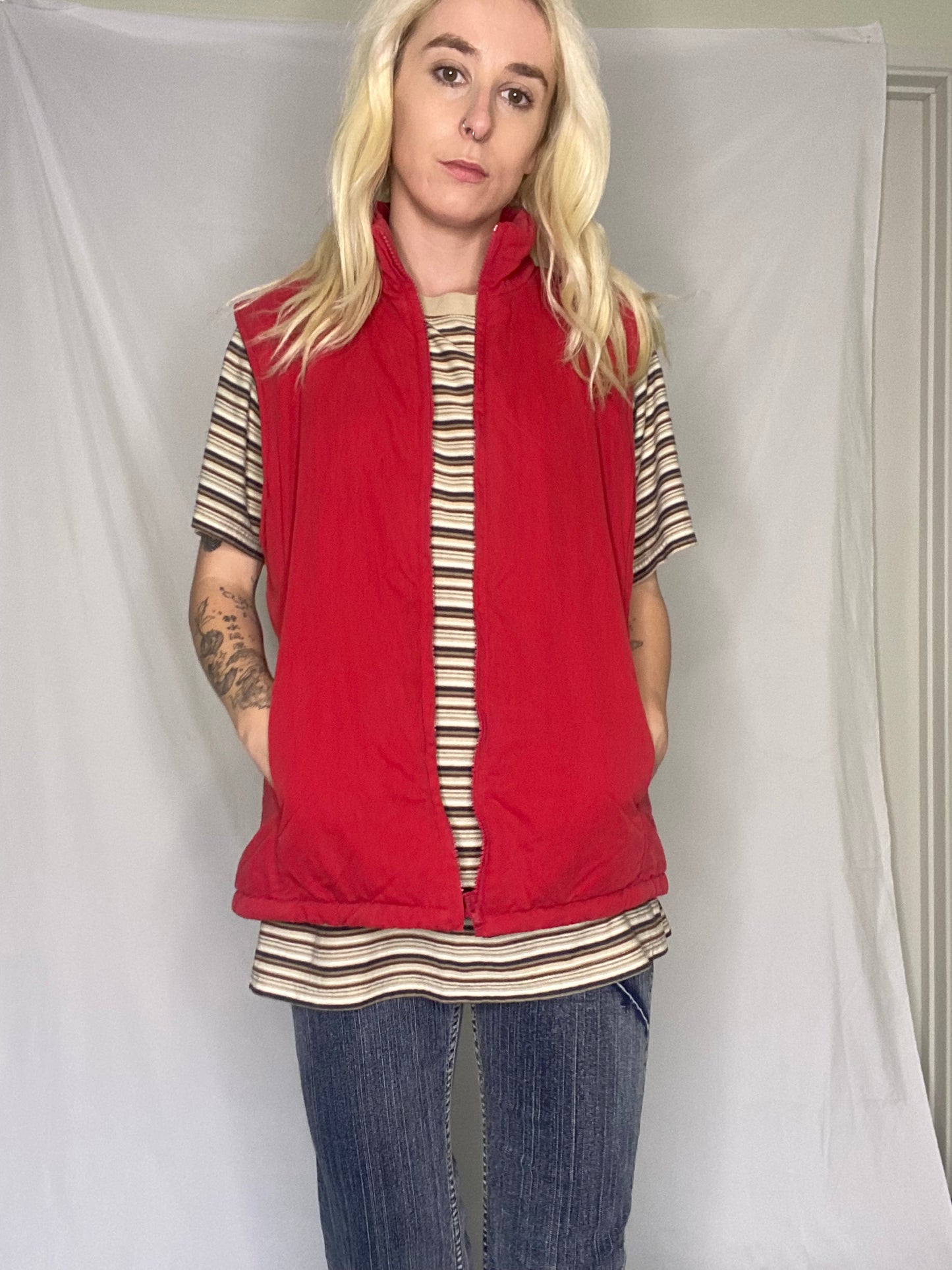 Vintage faded red zip up puffer vest