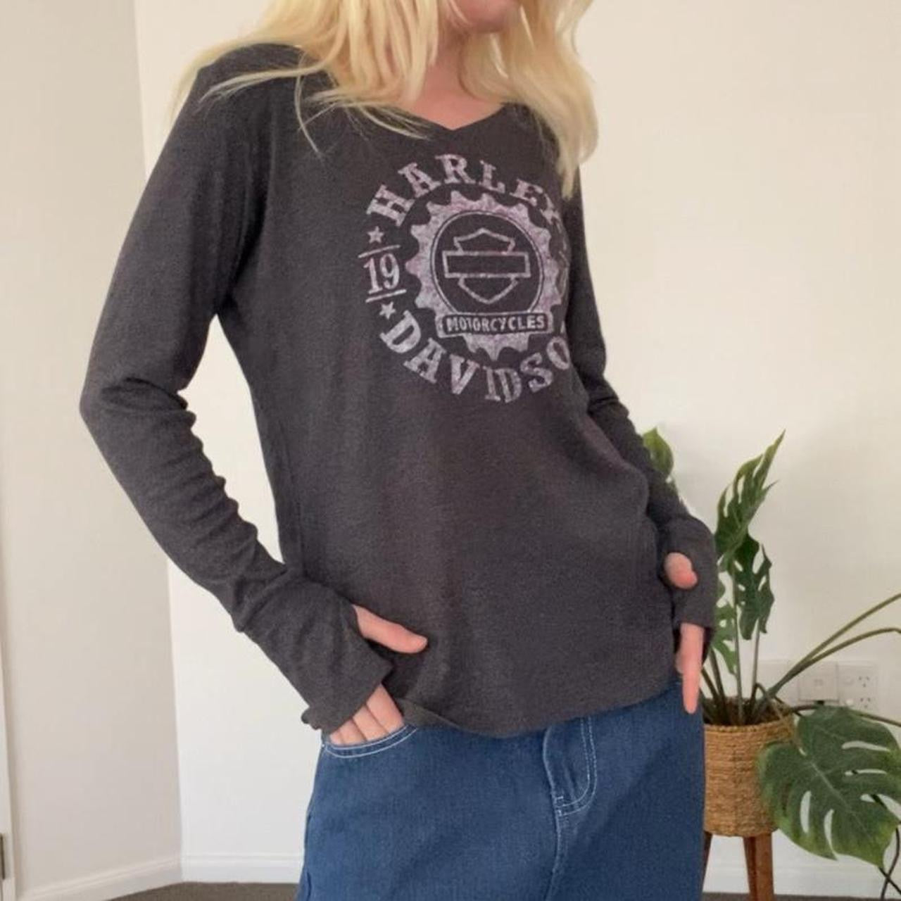 Vintage Grey/pink Harley Davidson long sleeve top
