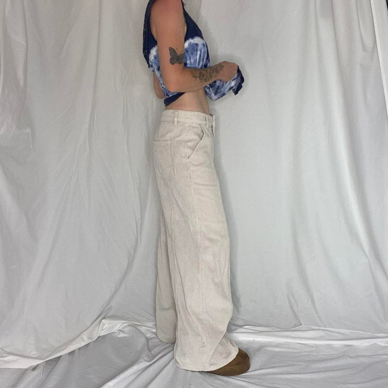 Cream corduroy mid rise wide leg pants