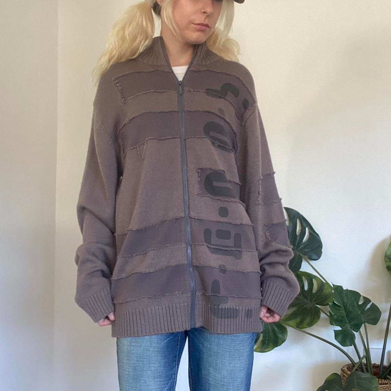 Sick Y2K two toned patchwork grey zip up knit