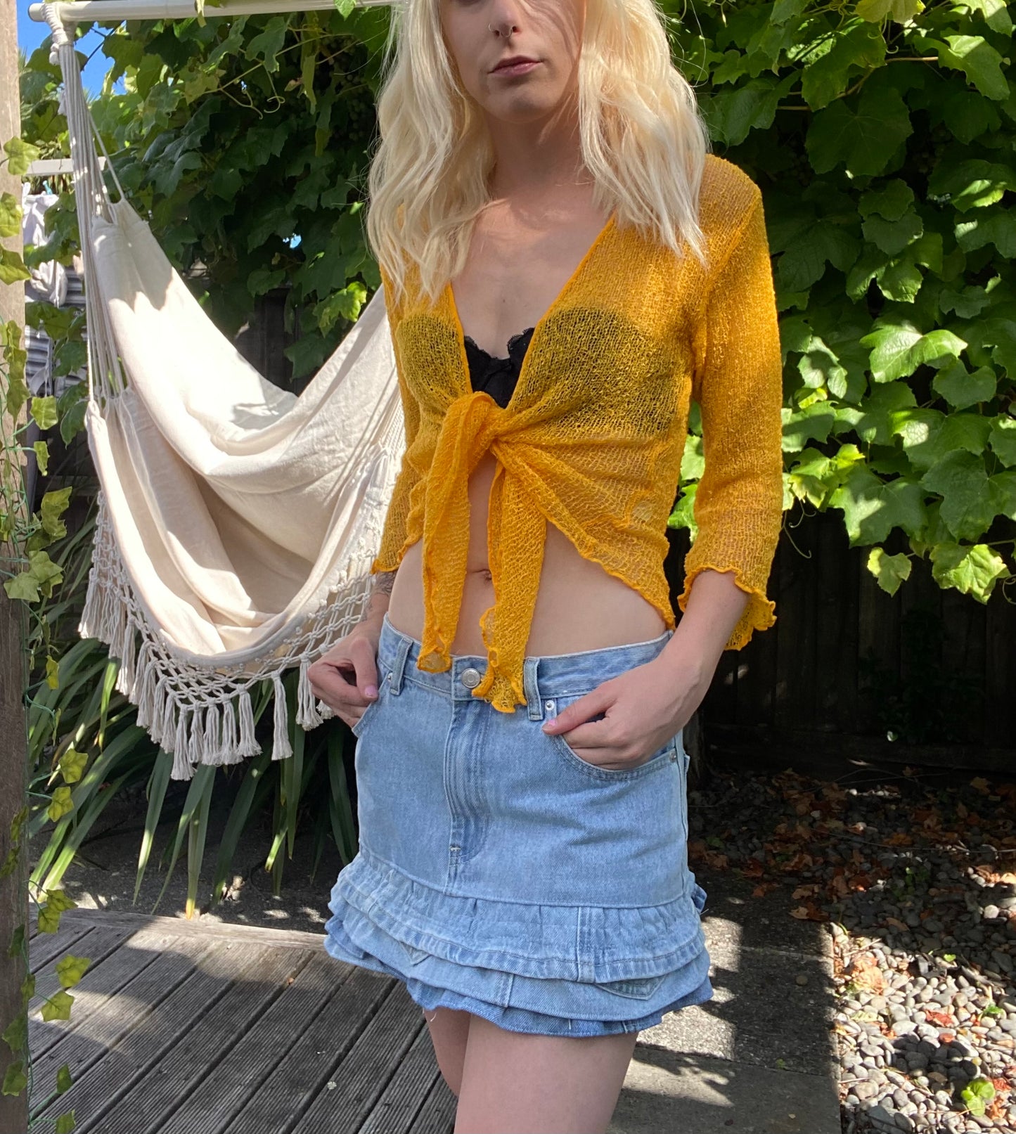 Yellow Rayon Tie Up Cardigan!
