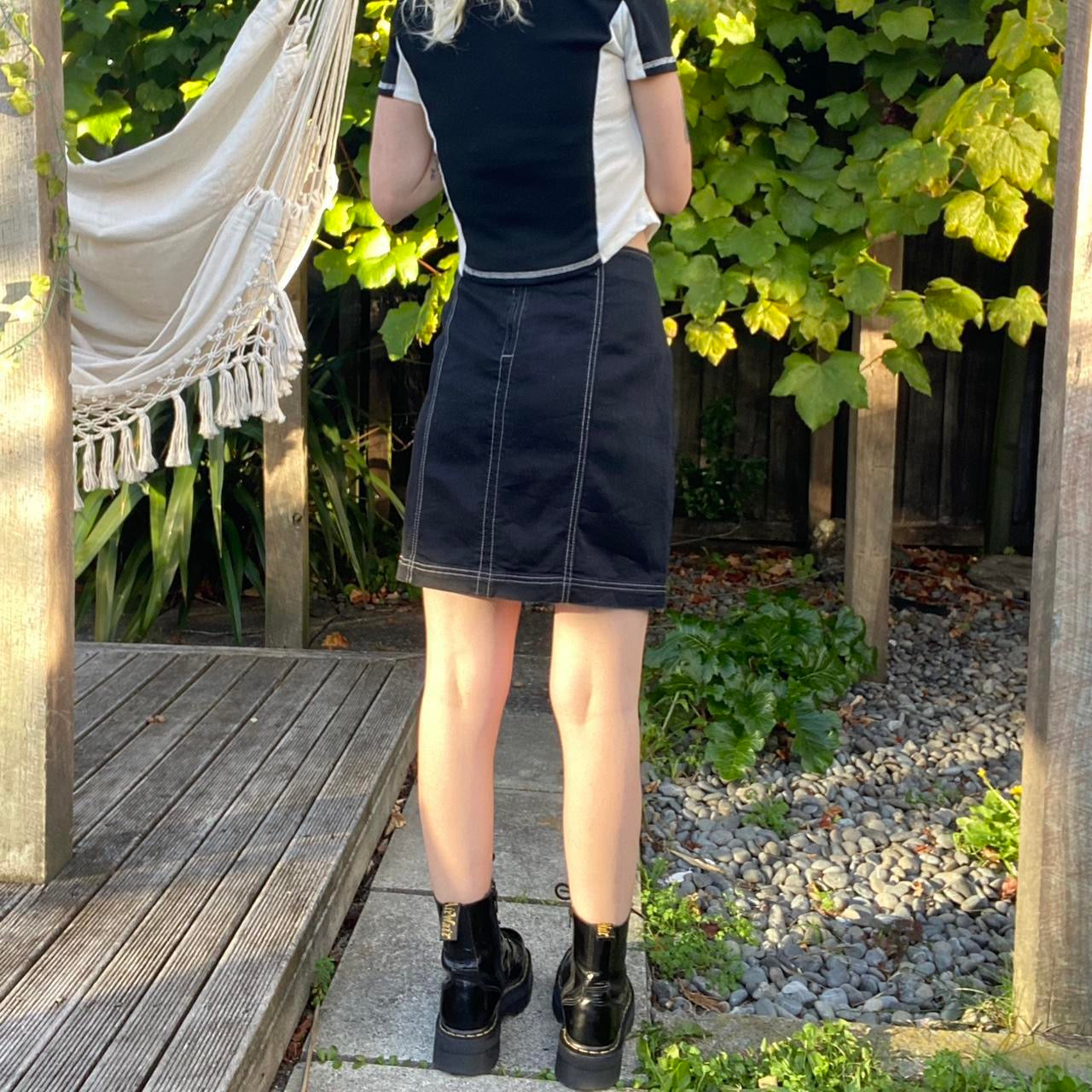 Cool Black mini skirt with white stitching
