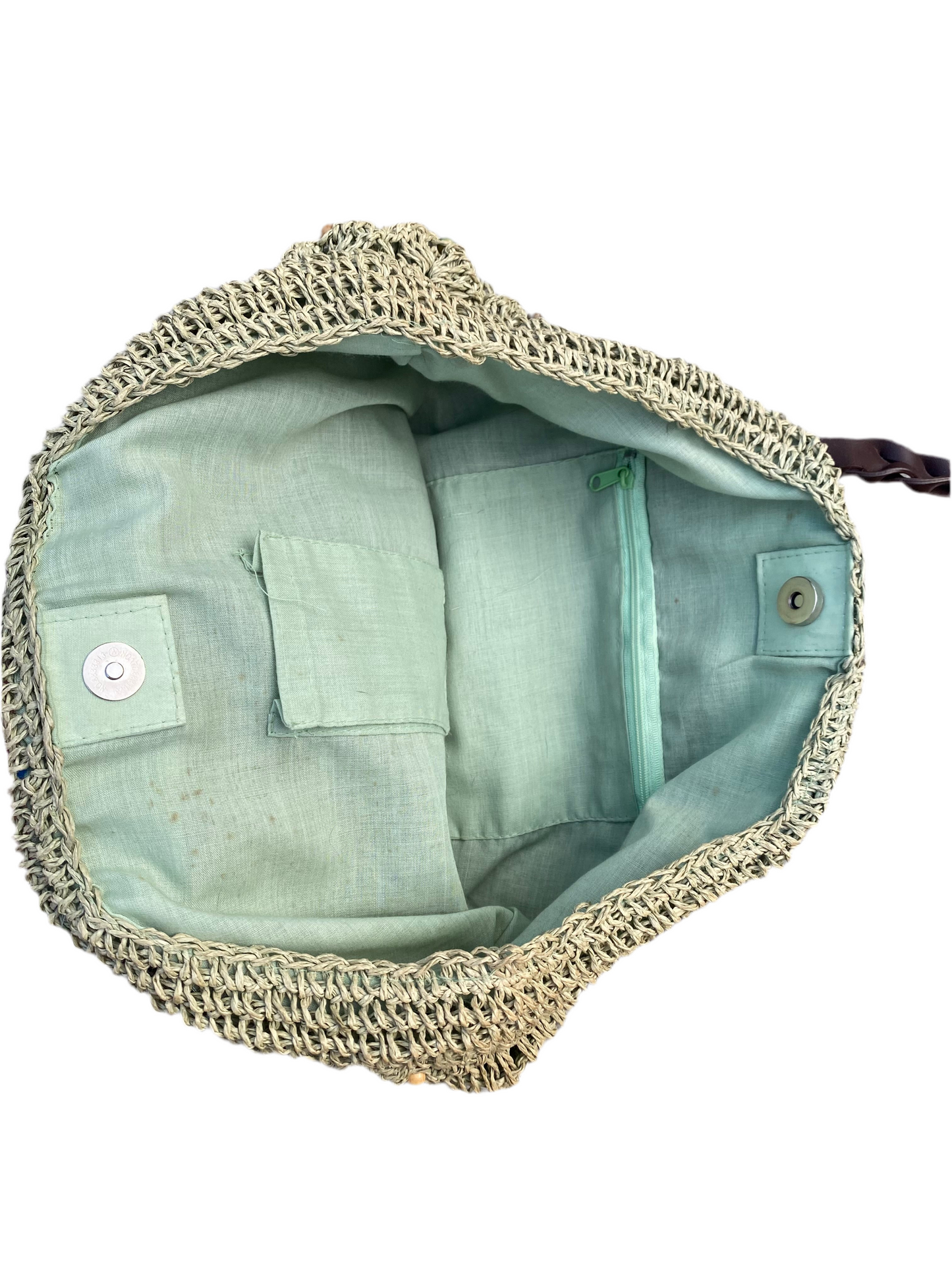 Amazing vintage green woven bag with cute beads