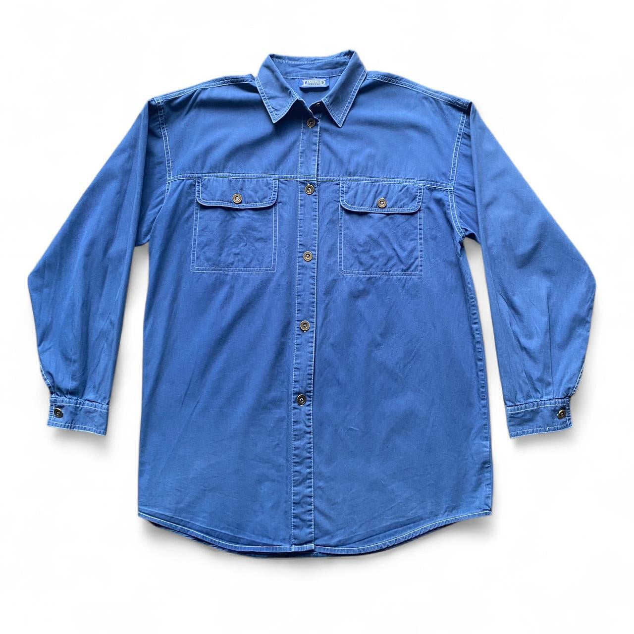 Blue denim style button up shirt