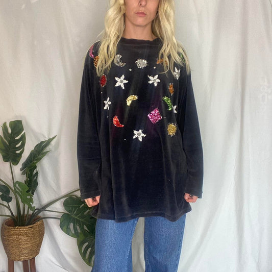 Sick Vintage Velvet embroidered Longsleeve Top