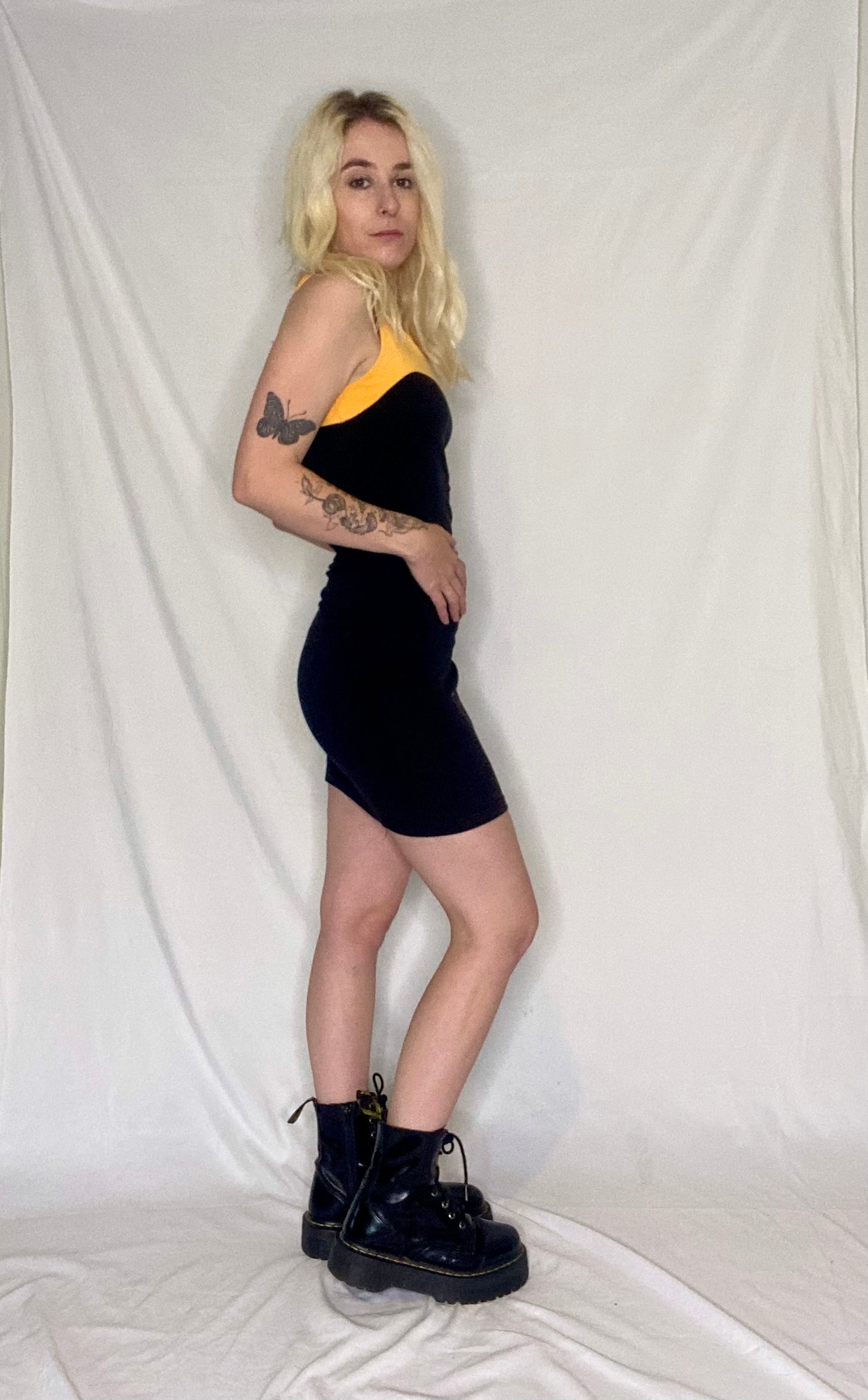 00s Supré Yellow and black mini bodycon dress